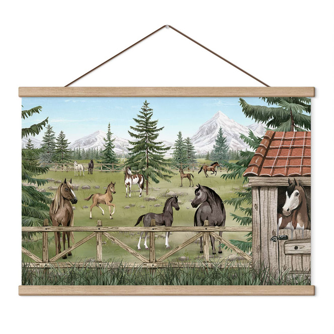 Kinderzimmer Stoffbild Pferdegehege im Naturpark - Oliver Robins