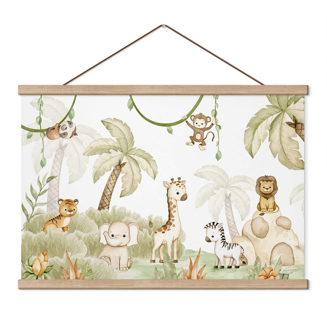 Kinderzimmer Stoffbild Niedliche Tiere unter Palmen - Oliver Robins