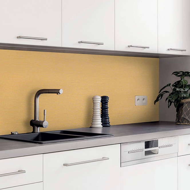 Küchenrückwand Spritzschutz Metalloptik gebürstet Gold - Folie oder Aluverbund