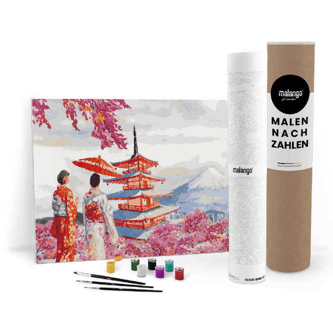 Malen nach Zahlen Leinwandbild - Geishas vor Fuji