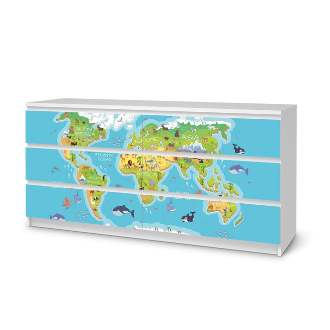Möbelfolie IKEA Malm Kommode 6 Schubladen (breit) - Kids Weltkarte- Bild 1