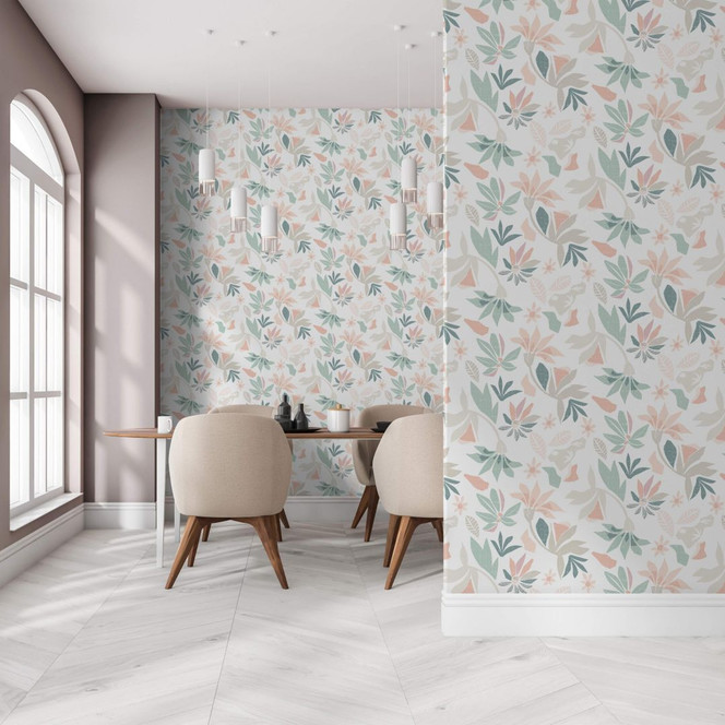 Vliestapete in abstraktem Blumenmotiv weiss, grün Floral