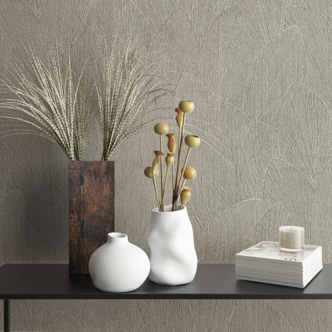 Vliestapete mit strukturiertes Blattmotiv grau Floral