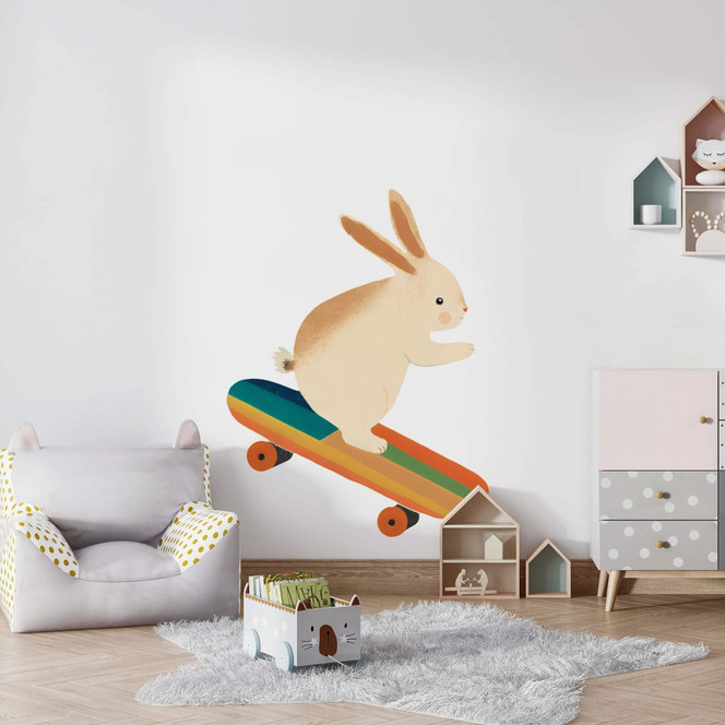 Wandtattoo Treechild - Niedlicher Hase auf einem Skateboard