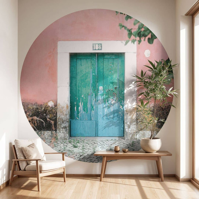 Fototapete Mediterrane Hausfassade in Lissabon - Zwart - Rund - Selbstklebend/Vlies