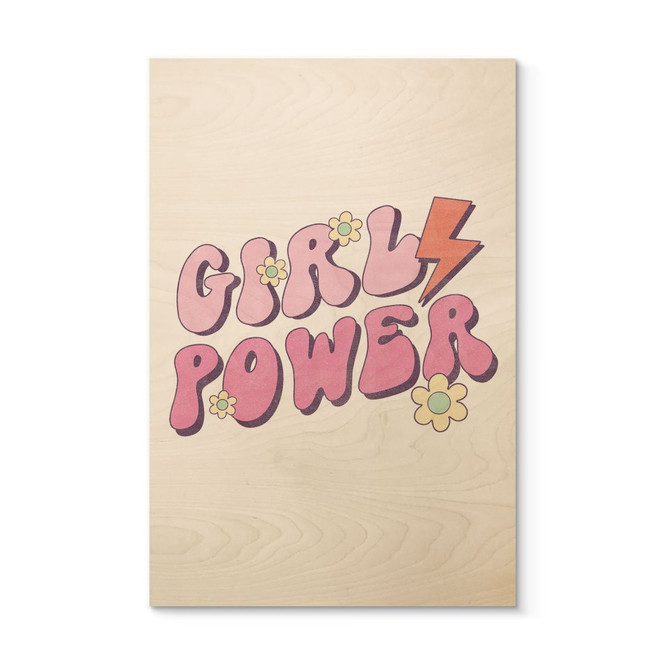 Holzbild Girl Power Retro Schriftzug Lila