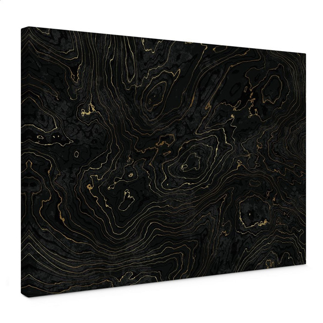 Leinwandbild Abstrakte Linien Schwarz-gold - Amini