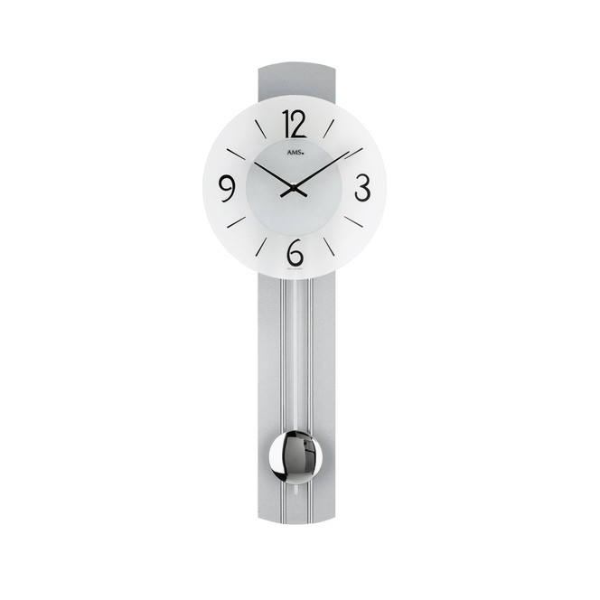 Pendelwanduhr Holzrückwand silber lackiert mit verchromten Applikationen