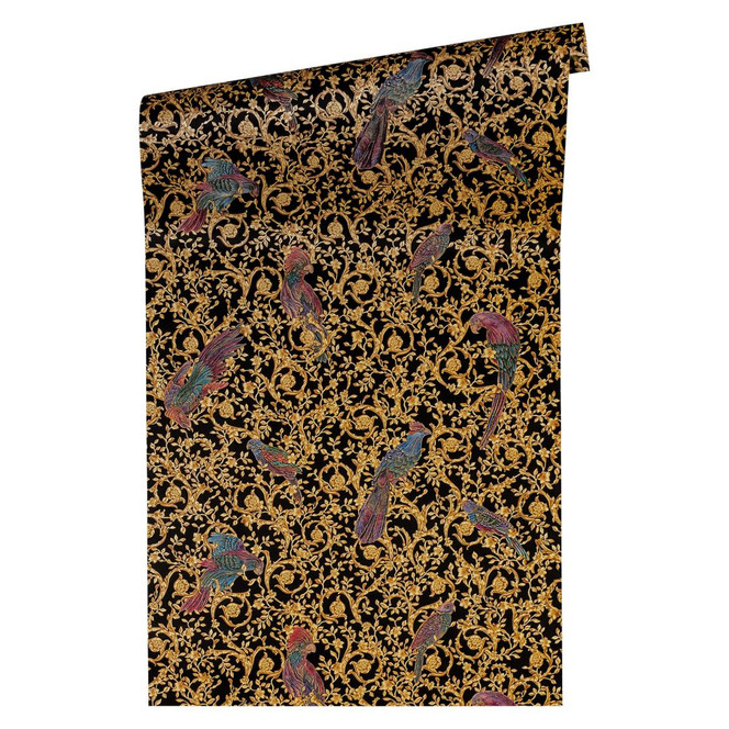 Versace wallpaper Vliestapete Barocco Birds Tapete metallic, schwarz, blau