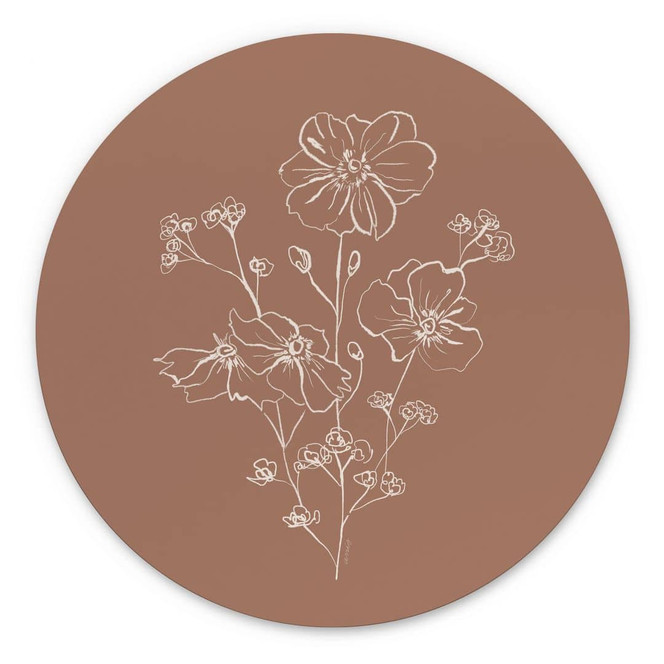 Wandbild Wildrosenstrauss Mocha-Mousse - Anis Illustration - Alu-Dibond Rund