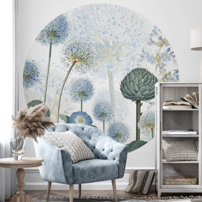 Fototapete Sir Edward - Blaue Wildwiese - Rund - Selbstklebend/Vlies