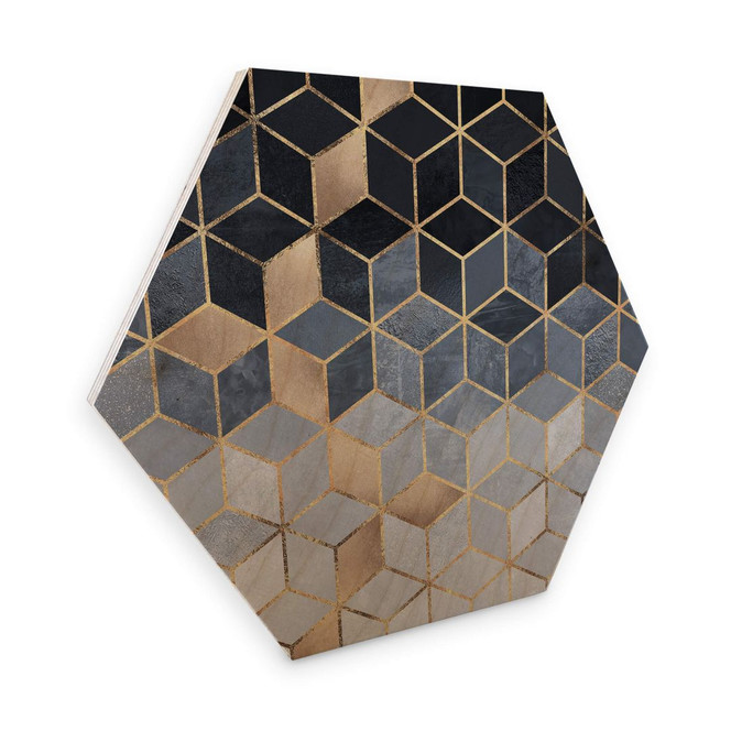 Hexagon - Holz Birke-Furnier Fredriksson - Blaue Geometrie