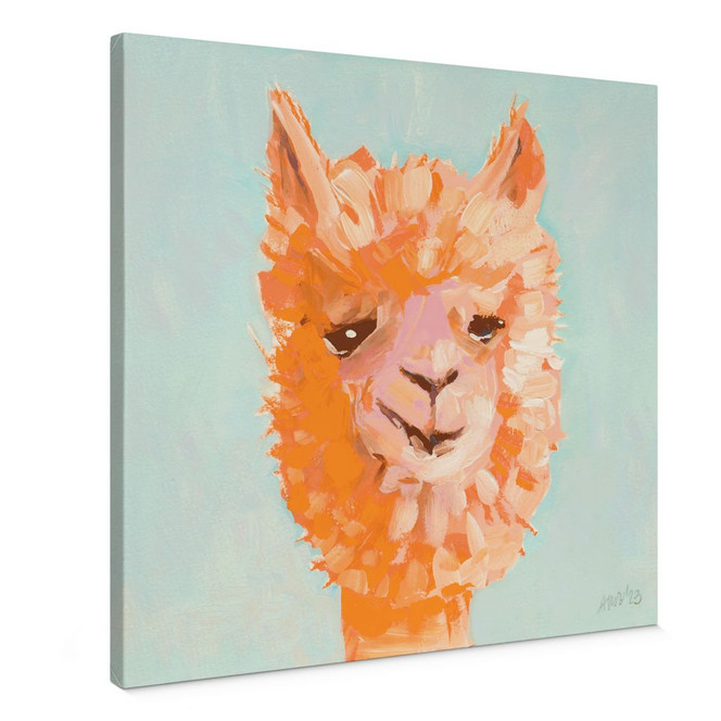 Leinwandbild Oranges Alpaca - Zwara - Quadratisch