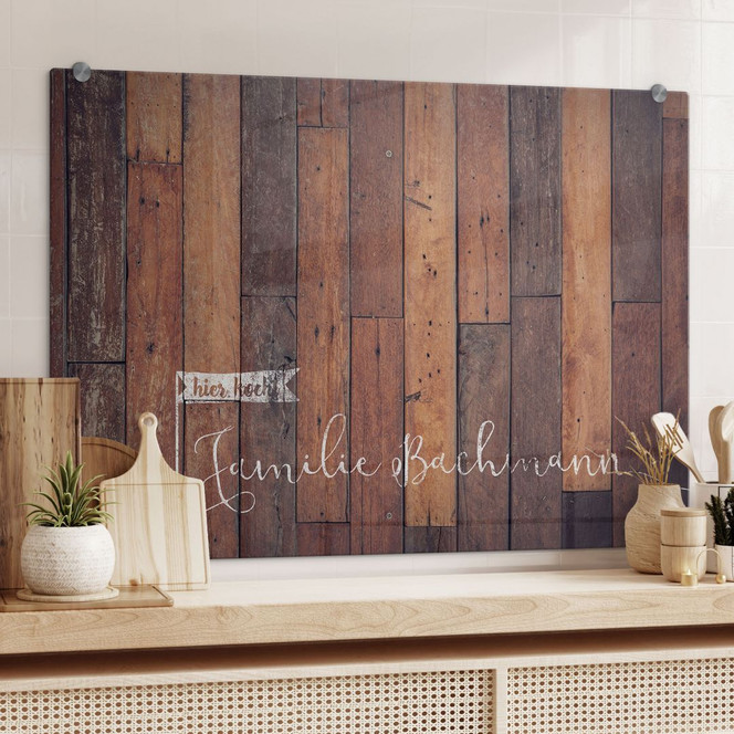 Spritzschutz Holz & Fähnchen & Wunschtext