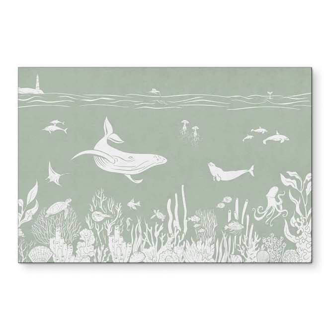 Wandbild Korallenriff und Meerestiere - Eine Reise ins Grüne - Kikki Belle - Alu-Dibond