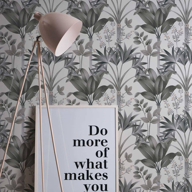 Dschungel-Tapete im grafischen Stil Schwarz-Weiss - Vliestapete Palmenblättern