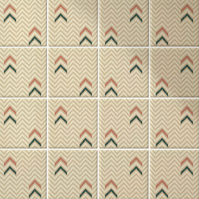 Fliesenaufkleber Boho - Fischgrätenmuster sand rotbraun grün - 12er Set