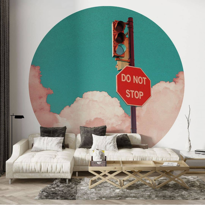 Fototapete Do Not Stop - Schild vor türkisblauem Himmel - CosmoZach - Rund - Selbstklebend/Vlies