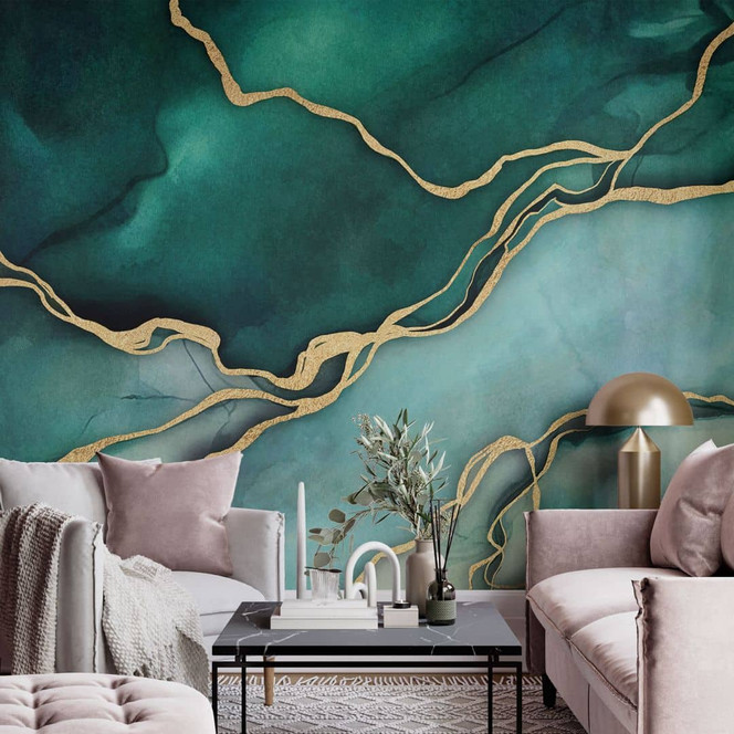 Fototapete Marmor in Gold-grün - Haase