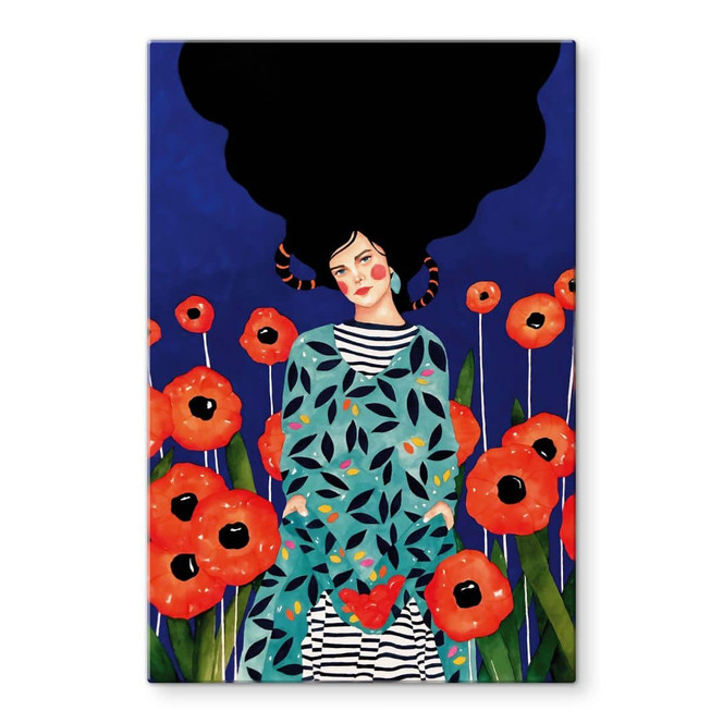 Glasbild Porträt im Mohnblumenfeld - Hülya