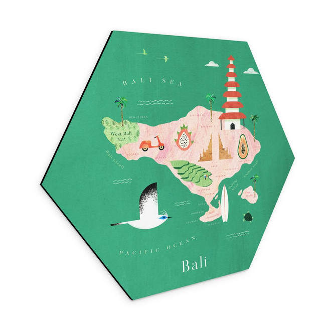 Hexagon Wandbild Karte von Bali - Rivers - Alu-Dibond