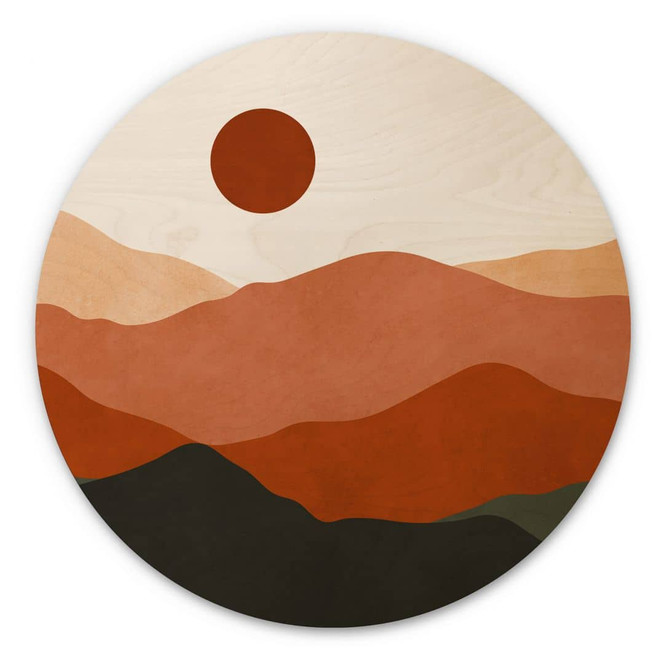 Holzbild Sanfte Hügel in der Abendsonne - Costa - Rund