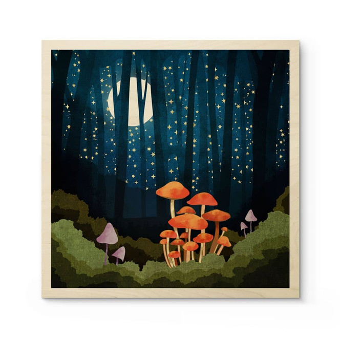 Holzbild Wald und Sterne in der Nacht - SpaceFrog Designs - Quadratisch