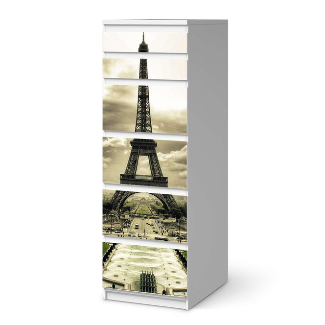 Klebefolie IKEA Malm Kommode 6 Schubladen (schmal) - Eiffel Tower- Bild 1