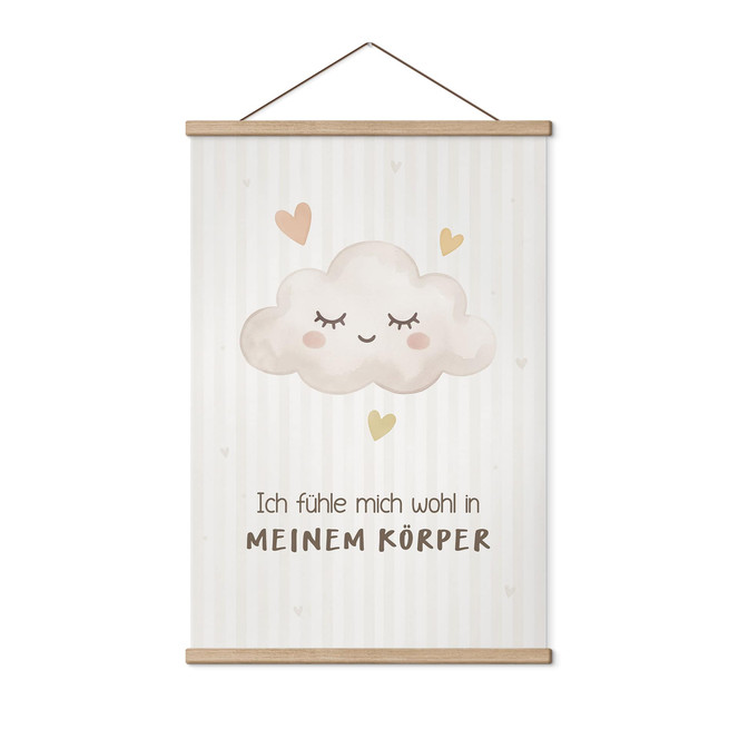 Stoffbild mit Wolke - Glaubenssatz "Ich fühle mich wohl in meinem Körper" für Kinder
