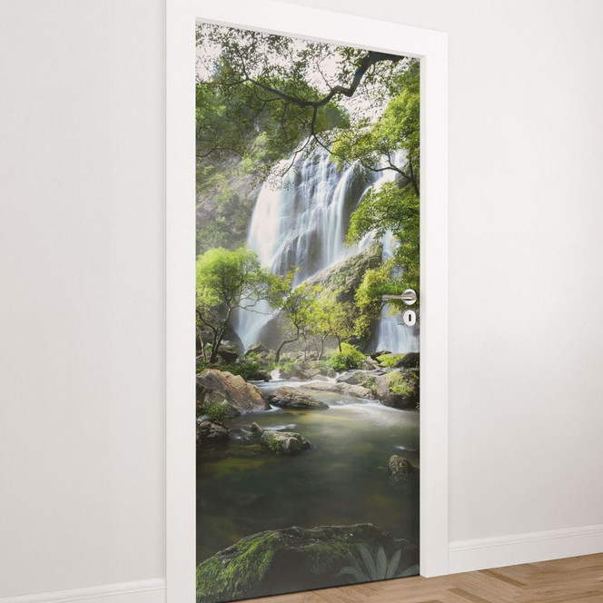 Türfolie Wasserfall im Wald - Foto - Selbstklebende Türdeko