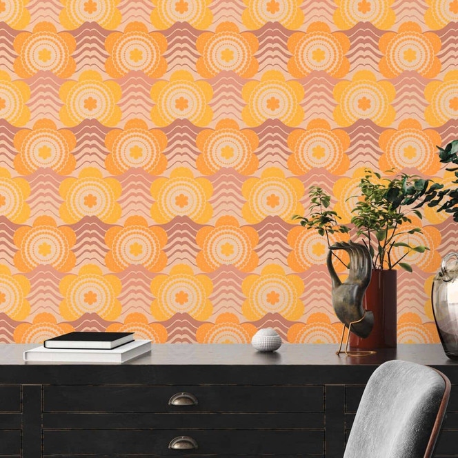 Vintage Blumentapete Beige Braun - Retro-Tapete floral - Vintage Mustertapete