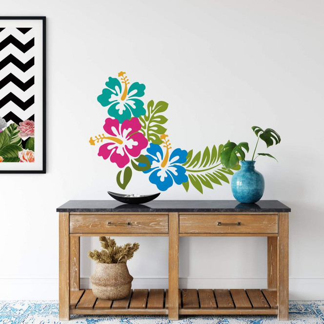 Wandtattoo Hibiskusblüten - türkis-magenta-hellblau