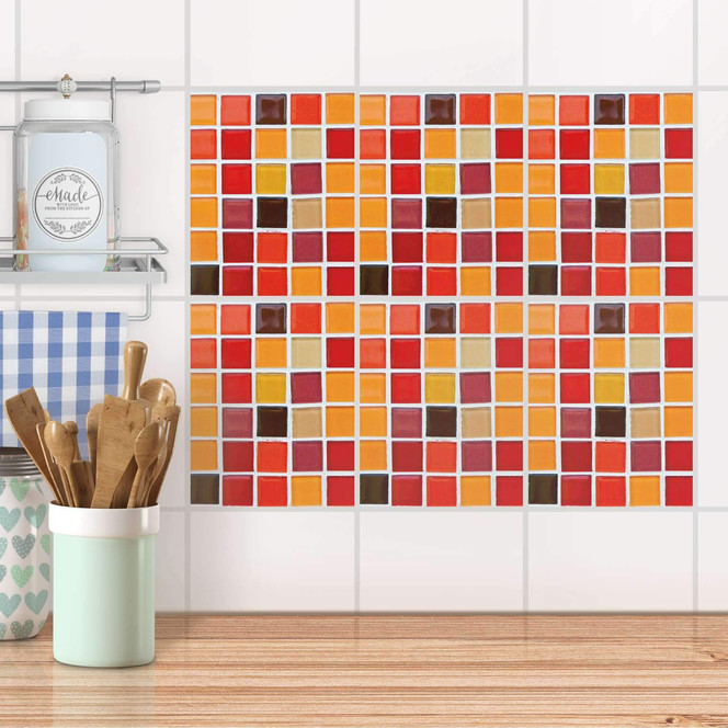 Fliesenaufkleber Set rechteckig - Mosaik Rot-Orange