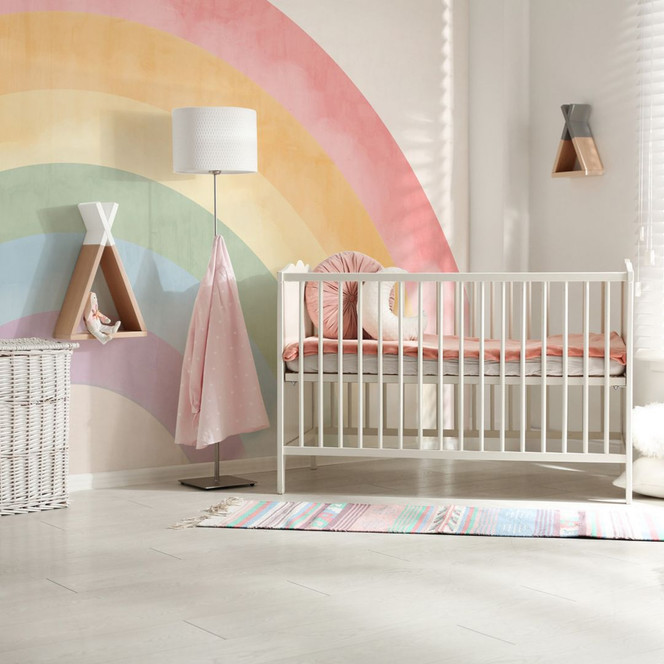 Fototapete Regenbogen Pastell Rosa Bunt 3.75 x 2.50 m - Kindertapete Vlies