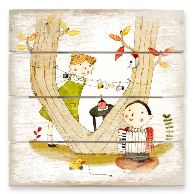 Holzbild Loske - Picknick - 40 x 41.5 cm