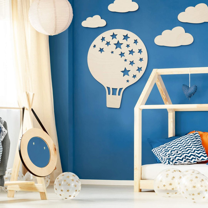 Holzdeko Pappel - Heissluftballon mit Sternen