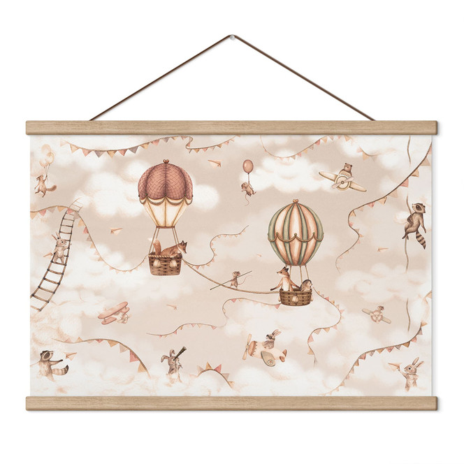 Kinderzimmer Stoffbild Tierisches Abenteuer mit Heissluftballon - Oliver Robins
