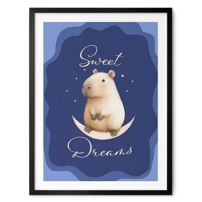 Poster für Kinder - Sweet Dreams - Capybara auf dem Mond