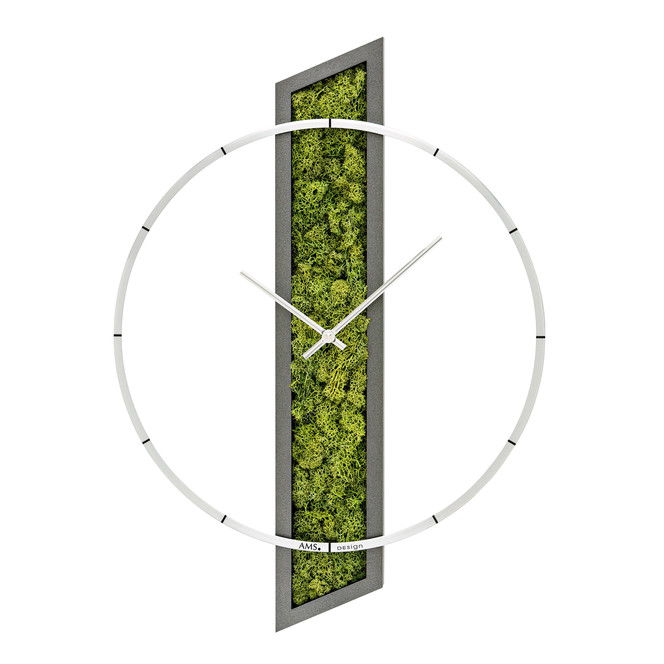 Wanduhr Holzgehäuse mit Moos und Zahlenring aus Metall