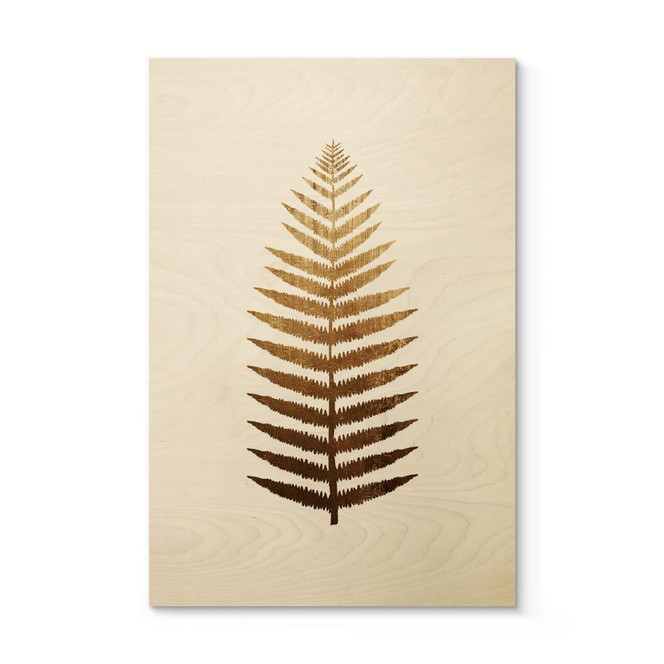 Holzposter Kubistika - Goldener Farn