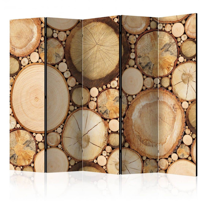 Paravent, Raumteiler freistehend, Trennwand - Holzmaserung, 5-teilig - 225 x 172 cm