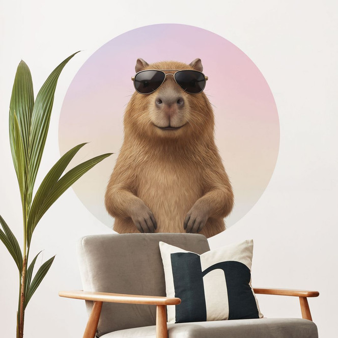 Wandtattoo Cooles Capybara mit Sonnenbrille - Rund