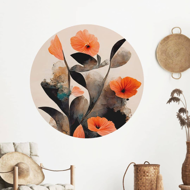 Wandtattoo Korallenrote Mohnblumen - Treechild - Rund