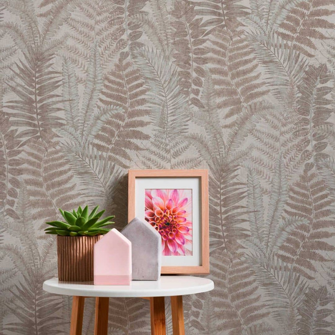Florale Tapete mit Farn Grau Beige - Mustertapete mit Farnblättern