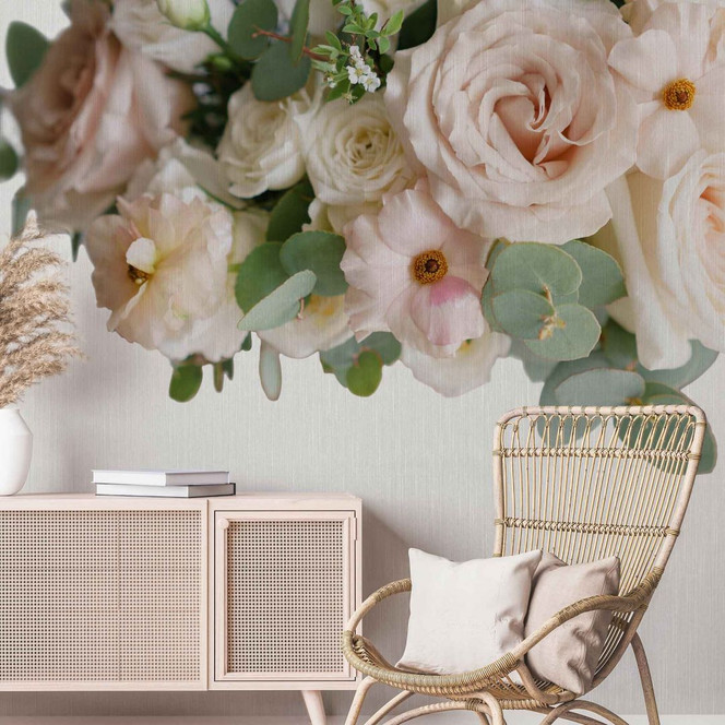 Fototapete Blumen WhiteRoses in grau creme - Vliestapete Designwalls 2 - 2.55x3.5 m