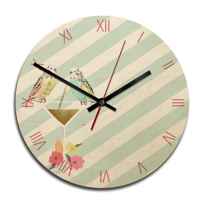 Holz-Wanduhr - Party Birds