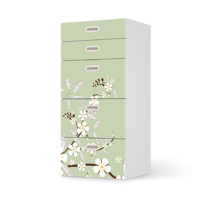 Möbel Klebefolie IKEA Stuva / Fritids Kommode - 5 Schubladen - White Blossoms- Bild 1