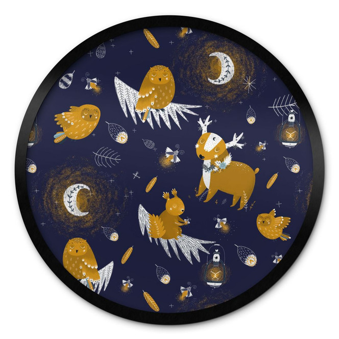 Poster Waldtiere in der Nacht - UN Designs - Rund