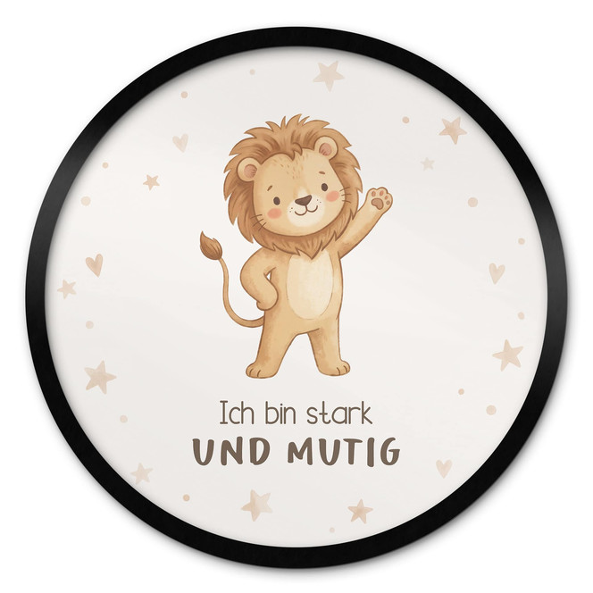 Rundes Affirmationsposter mit Löwe - "Ich bin stark und mutig" für Kinder