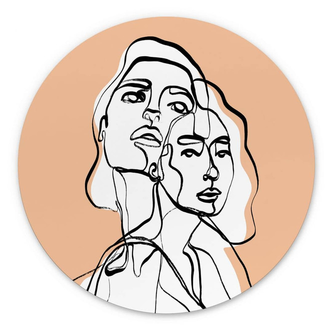 Wandbild Line Art Porträt von zwei Frauen - Treechild - Alu-Dibond - Rund